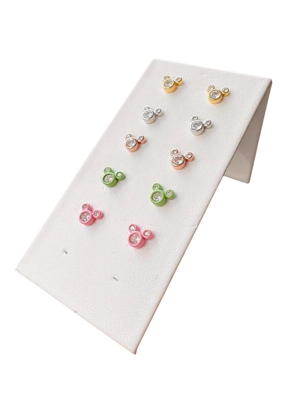 (RB) Silver Authentic Disney Mickey Mouse Stud Earrings w/Swarovski Crystal Gift